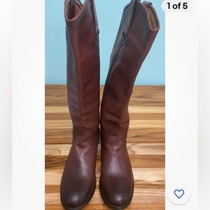 New Frye Melissa Leather Riding Pull-on Boots Button Tall Redwood Brown Sz 6